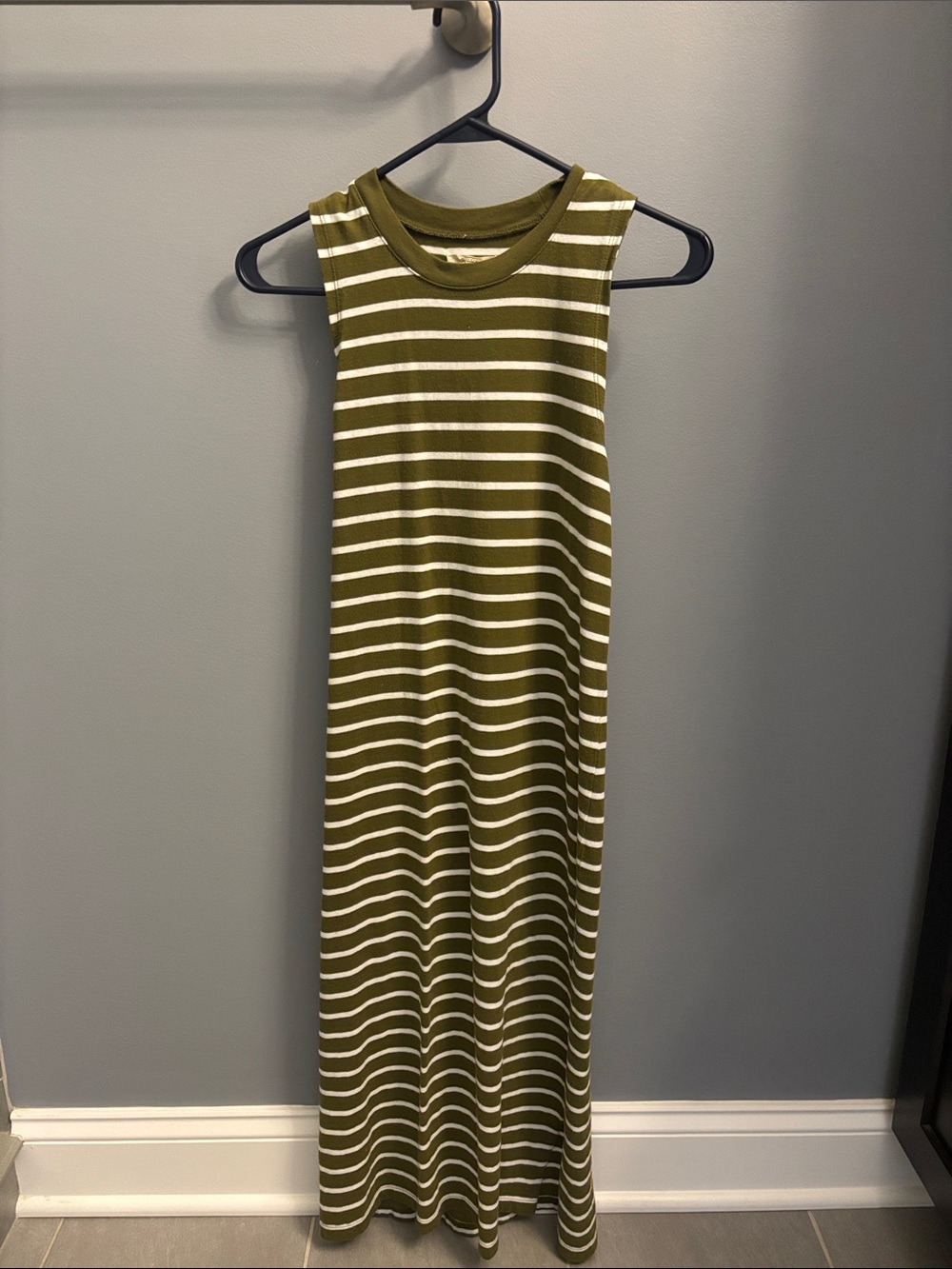 Madewell Olive Green and White Striped Sleeveless Maxi Dress